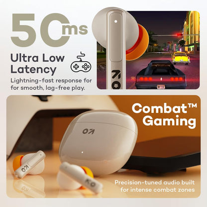 GOBOULT W60 True Wireless in Ear Earbuds 60H Playtime, ZEN Quad Mic ENC, 50ms Xtreme Low Latency, Made in India, Type-C Fast Charging, 13mm Driver, IPX5 Combat Gaming mode,TWS Ear Buds Wireless(White)