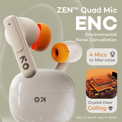 GOBOULT W60 True Wireless in Ear Earbuds 60H Playtime, ZEN Quad Mic ENC, 50ms Xtreme Low Latency, Made in India, Type-C Fast Charging, 13mm Driver, IPX5 Combat Gaming mode,TWS Ear Buds Wireless(White)