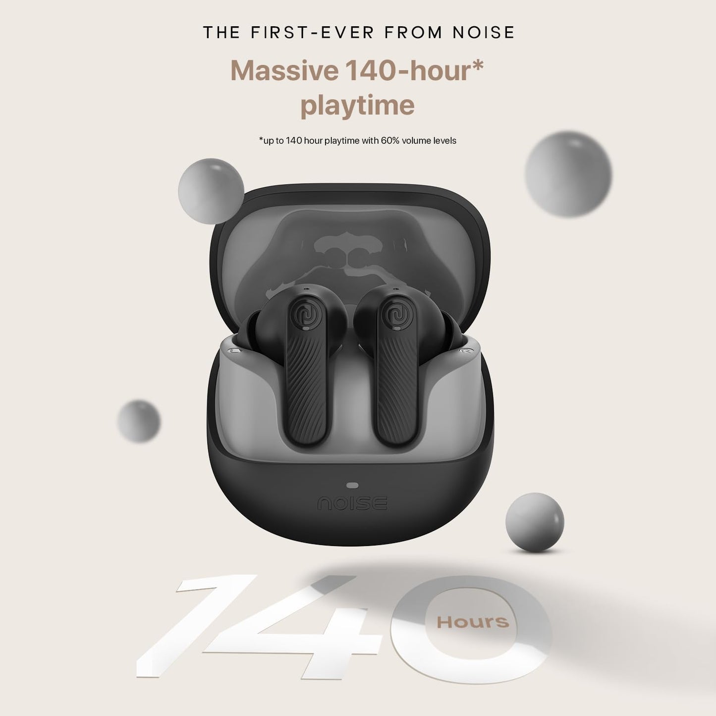 Noise Newly Launched Buds X2 in Ear Truly Wireless Earbuds with Massive 140H of Playtime, ANC (up to 32dB), Rubberised Finish, Dual Device Pairing, Dual EQ Modes, BT v5.3 (Ebony Black)