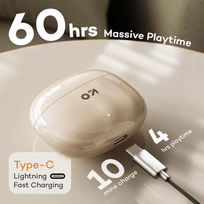 GOBOULT W60 True Wireless in Ear Earbuds 60H Playtime, ZEN Quad Mic ENC, 50ms Xtreme Low Latency, Made in India, Type-C Fast Charging, 13mm Driver, IPX5 Combat Gaming mode,TWS Ear Buds Wireless(White)