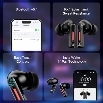 boAt Airdopes Drift TWS in Ear Earbuds, 40hrs Playback, Beast Mode(40ms Latency), 4 Mics with ENx, Car-Shaped ID with RGB LEDs, ASAP Charge, IWP Tech, BT v5.4 & IPX4 Resistance(Black Sabre) Visit the boAt Store