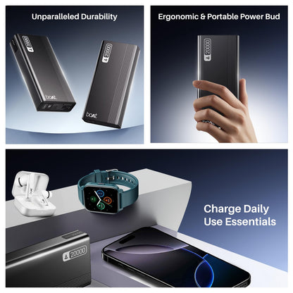 boAt Energyshroom PB401 20000mAh Power Bank| Micro USB Type-C Input(2-Way Input Ports), 22.5W, 3X Output Ports, Compatible with Tablets, Smartphones, Earbuds, Smartwatch (Carbon Black)