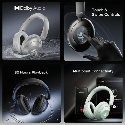 boAt New Launch Rockerz 650 Pro, Touch/Swipe Controls, Dolby Audio, 80Hrs Battery, 2Mics ENx, Fast Charge, App Support, Dual Pair, Bluetooth Over Ear Headphones with Mic (Iris Black)