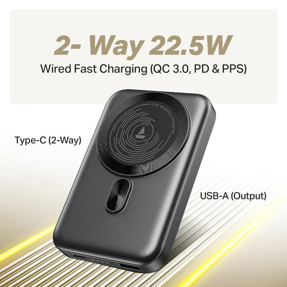 boAt New Launch EnergyShroom PB331 (Magsafe) 10000mAh Magnetic Wireless Powerbank, 15W Wireless & 22.5W Wired Charging for (iPhone 16,15,14,13 & 12, Android & Other Qi Enabled Devices) (Ash Grey)