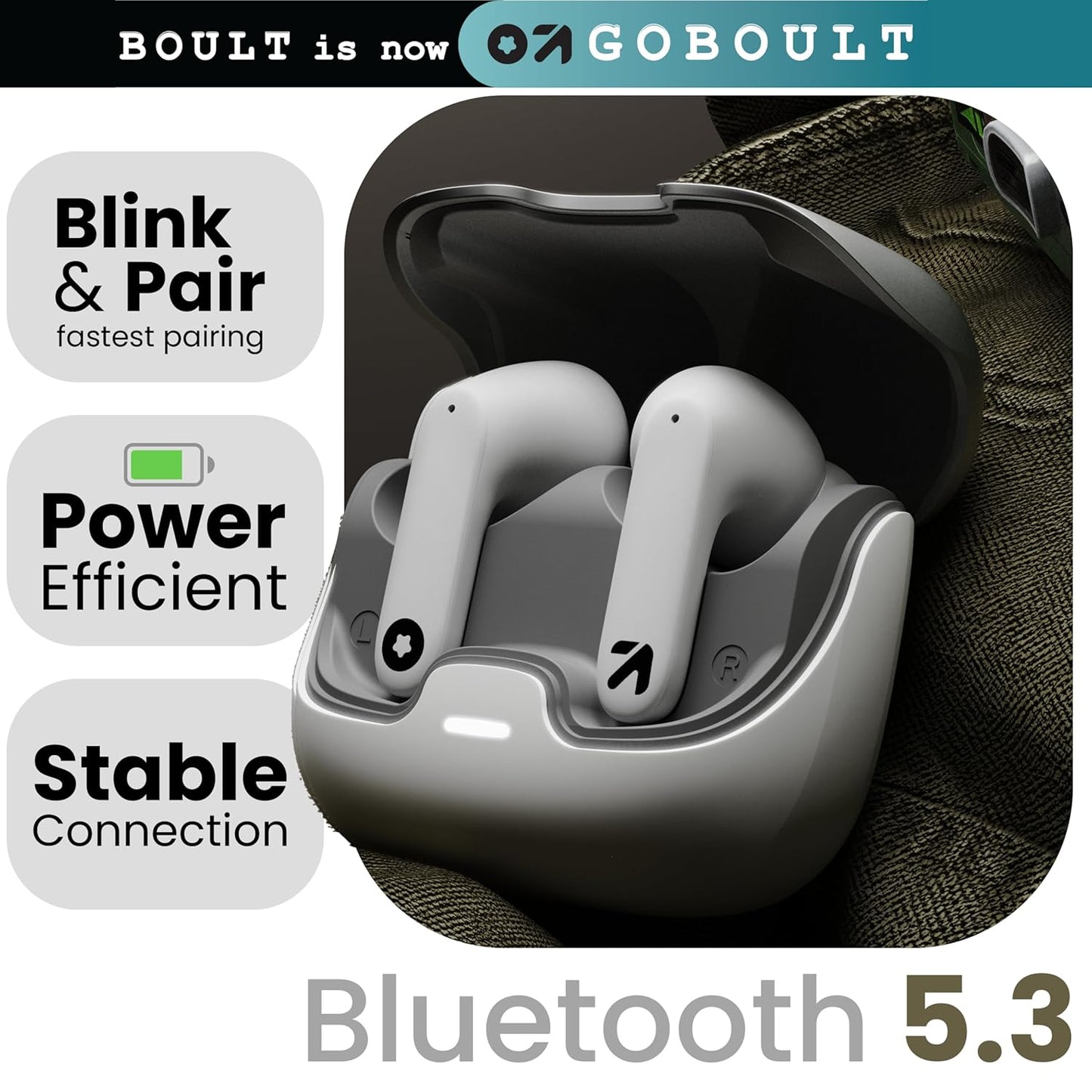 GOBOULT Z40 True Wireless in Ear Earbuds with 60H Playtime, Zen™ ENC Mic, Low Latency Gaming, Type-C Fast Charging, Made in India, 10mm Rich Bass Drivers, IPX5, Ear Buds TWS (White)