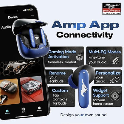 GOBOULT x Mustang Dash Truly Wireless in Ear Earbuds with 100H Playtime, App Support, Dual Device Pairing, 4 Clear Calling ENC Mics, 45ms Low Latency, Made in India, IPX5 Ear Buds TWS Bluetooth 5.4