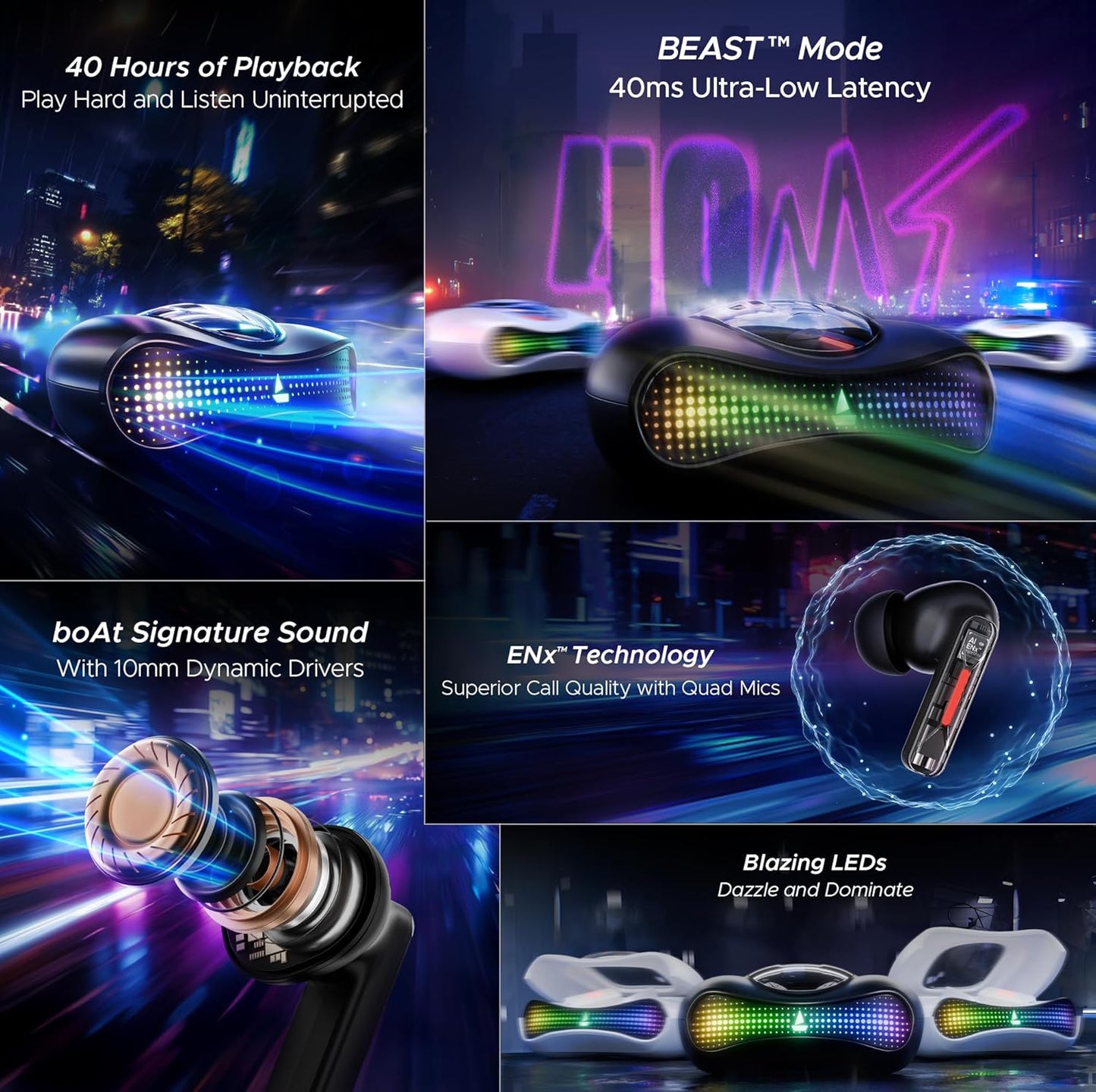 boAt Airdopes Drift TWS in Ear Earbuds, 40hrs Playback, Beast Mode(40ms Latency), 4 Mics with ENx, Car-Shaped ID with RGB LEDs, ASAP Charge, IWP Tech, BT v5.4 & IPX4 Resistance(Black Sabre) Visit the boAt Store