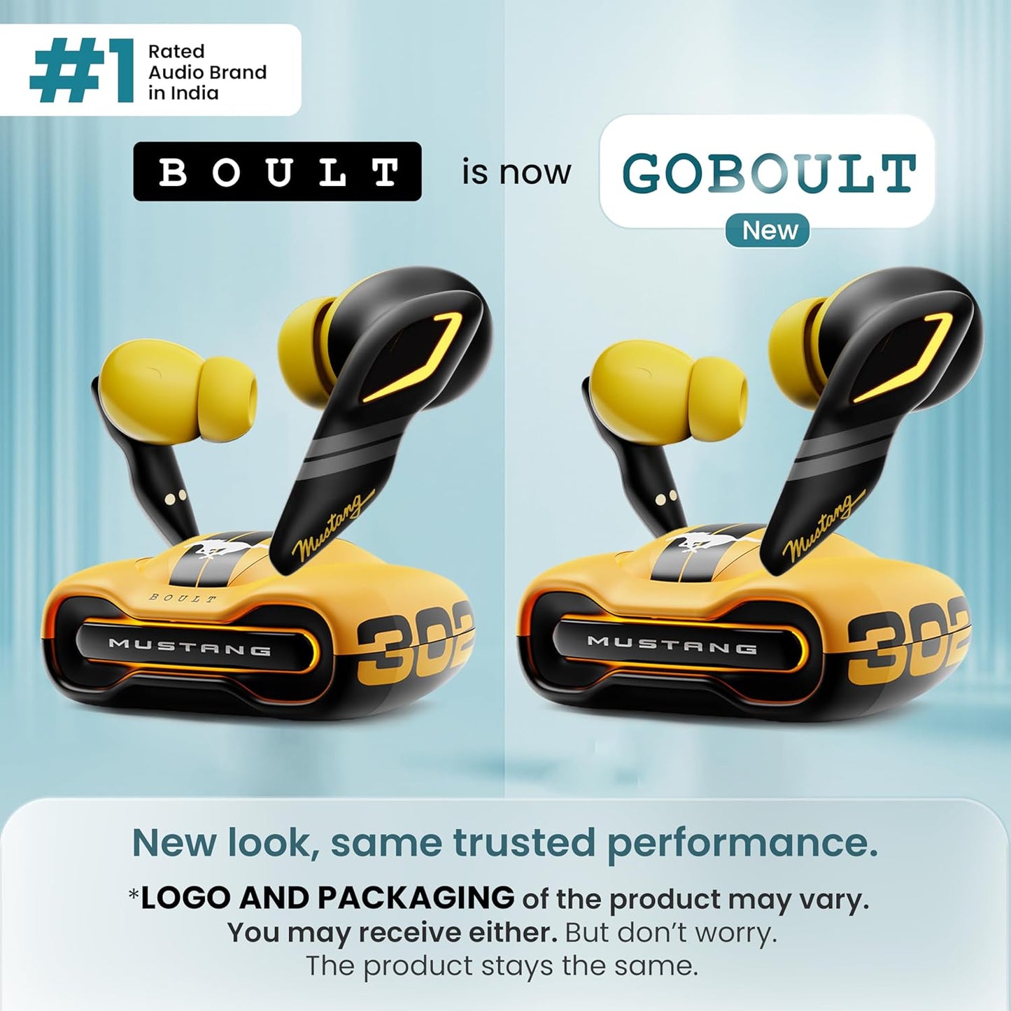 GOBOULT Mustang Torq Wireless in Ear Earbuds with 60H Playtime, App Support, Quad Mic ENC, 45ms Low Latency, 13mm Driver, Breathing LEDs,Touch Controls, Made in India, IPX5, Ear buds Wireless (Yellow)