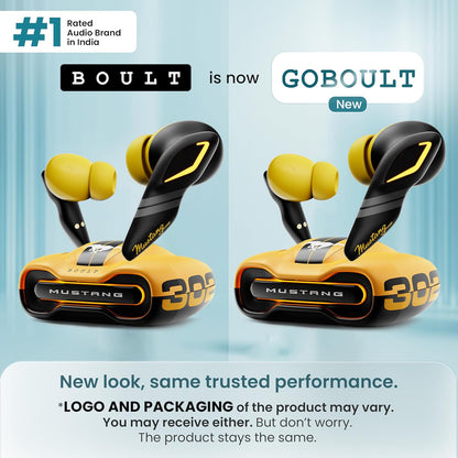 GOBOULT Mustang Torq Wireless in Ear Earbuds with 60H Playtime, App Support, Quad Mic ENC, 45ms Low Latency, 13mm Driver, Breathing LEDs,Touch Controls, Made in India, IPX5, Ear buds Wireless (Yellow)